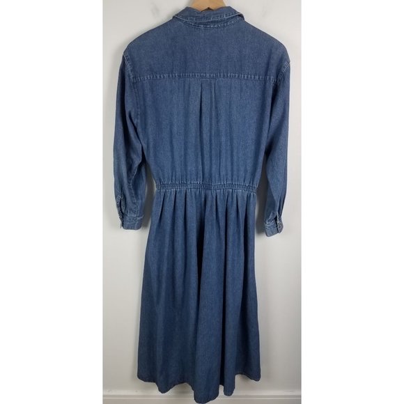 Vtg. Talbots Women's Sz. 8 Denim Button Up Long Sleeve Ruffle Front Maxi Dress - Picture 8 of 8